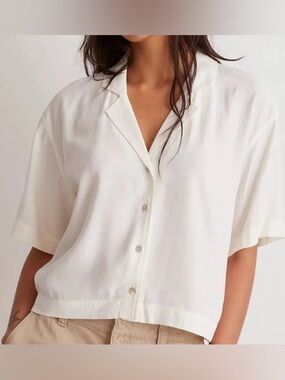 Madewell Ivory Lyocell Camp Collar Crop Shirt